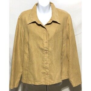 Studio Ease Micro Suede Top 18W Lt Brown Button Up Long Sleeve Cottage Western
